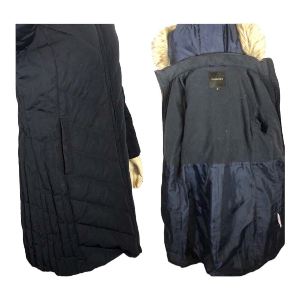 TALBOTS Down Puffer Coat in navy with fur trimmed hood size medium - Picture 11 of 12